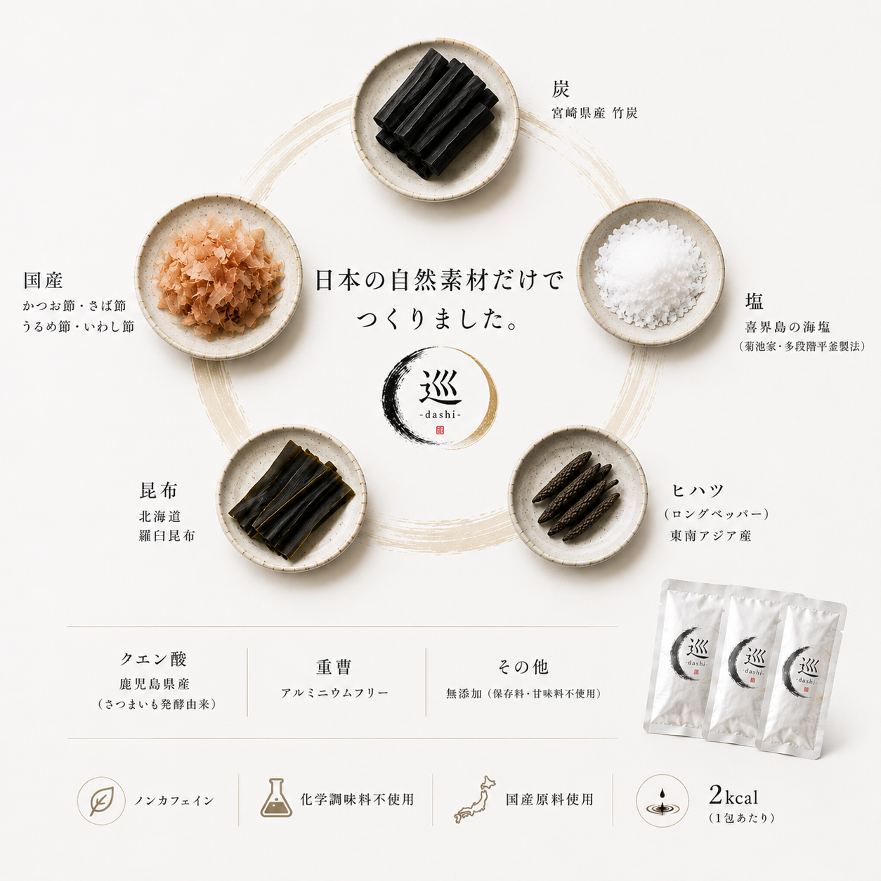 めぐりだし 巡〜dashi〜 竹炭入りのお出汁 2周年記念ノベルティ付き【先着順】